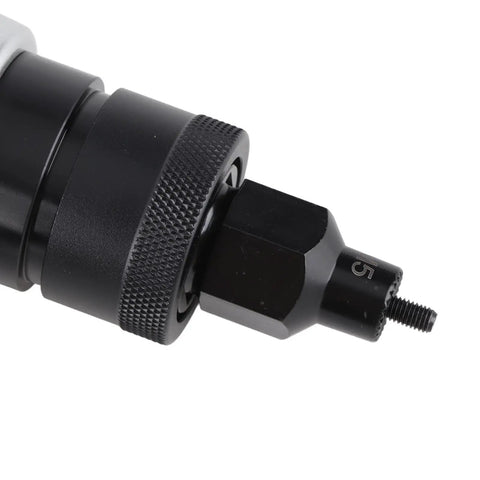 Powerful Brushless Electric Riveter With Anti Slip Handle And Led Light, Automatic Rivet Nut Machine Featuring Adjustable Speed And Interchangeable Heads For Heavy Duty Metal Tasks That Get The Job Done Right. close-up M5 threaded head