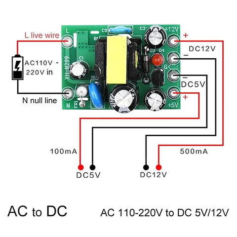 Dual Output AC To DC Switching Power Supply Module Isolated PCB Board Input 110V 220V To 5V And 12V Outputs 100mA And 500mA