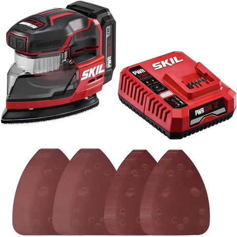 12V Brushless Detail Sander Kit With 12,000 OPM, Compact Power For Overhead And Tight Spots, Includes 40 Sandpaper Sheets, Battery, Charger