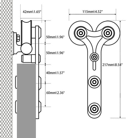 Diagram of 6 Foot Barn Door Hardware Sliding Track Kit In Stainless Steel Built Tough For Single Wood Door With Y Shape Hanger
