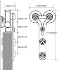 Technical diagram of a Y-shaped hanger for 7 Foot Barn Door Hardware Sliding Track Kit In Stainless Steel Heavy Duty For Double Wood Doors.