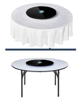 360 Degree Swivel Lazy Susan Turntable For Dining Table with Glass Serving Plate, Black Finish, shown on a round table