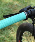 Lock-On MTB Grips For Mountain Bike BMX And E-Bike, Non-Slip Shock Absorbing 22.2mm Handlebar Grips In Sky Blue on a bike handlebar