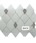 Back view of 3x3.5 in Thassos white marble and gold glass diamond mosaic tile sheet, mesh-backed