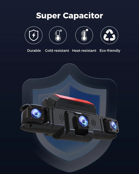360 Degree Quad Channel Dash Cam System with supercapacitor, durable, cold-heat resistant, eco-friendly, 4 cameras shown