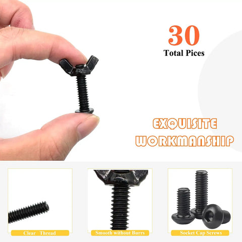 Black One Quarter Twenty Wing Nut Button Head Socket Cap Screw Bolts Kit With Hex Key Pro Grade Fasteners Durable Beefy Gear For Car Guys Who Want Sick Performance To Get Shit Done Fast This Heavy Duty Pack Sick For Mechanics Building Cars, black 1/4-20 bolt and wing nut