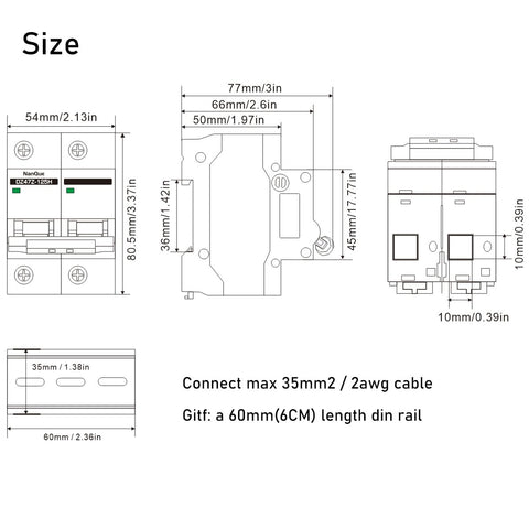 Heavy Hitter DC Circuit Breaker Rated At 150 Amps Smoothly Powers Through 36 To 250 Volts Din Rail Two Pole Thermomagnetic Switch setup dimensions.