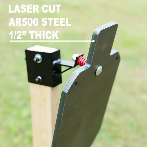 Side view of Beefy AR500 Steel Target Gong Silhouette For Precision Shooting Half Inch Thick Metal Target With Laser Cut Design