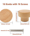 16 Pack Wood Cabinet Knobs Flat Top Round Natural Wood Drawer Pulls 35mm Diameter 25mm Height 22mm Base Easy Install For Cabinets And Dressers Rustic Classic Knob Kit