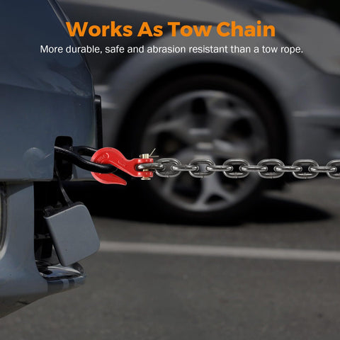 Three Eighth Inch Twenty Foot Tow Chain With Grab Hooks Grade 80 Heavy Duty Safety Chain For Trucks Cars And Trailers 7100 Lb Working Load Log Chain For Towing Recovery And Binder Recovery