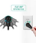 Flat Plug Extension Cord With 360 Degree Rotating Right Angle Plug, 1 Foot, 14 AWG 3 Prong Grounded Cable, shown in wall outlet