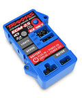 Blue ECM 2.5 Electric Control Module For TRX 4M Waterproof RC Car Electronics with button and connector details.