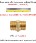 Brass NPT Hex Nipple Male Pipe Adapter 1 Inch By 1 Inch Thread Outer Diameter 1.25 Inches with ruler for size reference