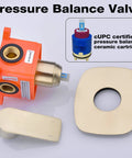Pressure Balance Rain Shower System With Concealed Valve 10 Inch Rain Head Brushed Gold Finish All In One Easy Install Kit; valve parts
