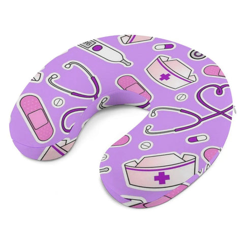 Nurse Pattern Purple U Shape Memory Foam Neck Pillow Travel Pillow for Airplane Car and Home Office Sleeping Super Lightweight