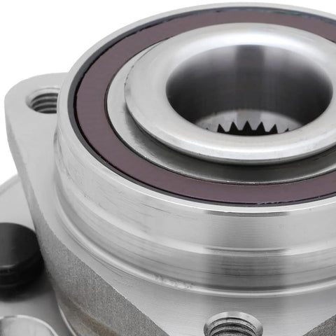 Close-up of 2 Pack Wheel Hub Bearing Assembly For GM Cars Beefy Heavy Duty Front And Rear OEM Replacement Kit showing metallic edge.