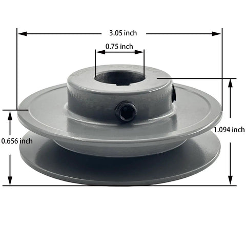 V Belt Pulley 3/4 Inch Bore 3.05 Inch OD Single Groove Cast Iron Mechanical Pulley For A 3L And 4L V Belts With Standard Keyseat 3/16 X 3/32 Inch Static Balanced For Quiet Reliable Drive