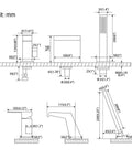 Technical drawing of Roman Tub Faucet With Sprayer And Hand Shower Deck Mount 3 Hole Brushed Nickel Finish, dimensions in mm.