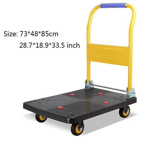Heavy Duty Flatbed Hand Cart Folding Platform Truck With Plastic Panel And Metal Handle Portable Rolling Cart For Home Garage Warehouse Auto Shop Tradeshow Use 500 Lb Capacity Folds Flat For Easy Storage, 73x48x85cm