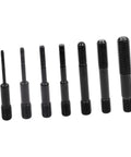 7 Piece Air Rivet Nut Pull Setter Kit with Quick Change Nose Piece showing seven different sized threaded components