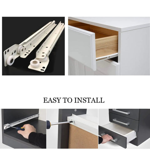 Built Tough Heavy Duty Roller Drawer Slides For Smart Cabinets And Dressers showcasing smooth gliding metal runners and installation process.