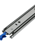 Close-up view of 32 Inch Heavy Duty Drawer Slides With Soft Close And Lock Built To Take A Beating, 265 Lb Load Capacity, zinc coated.