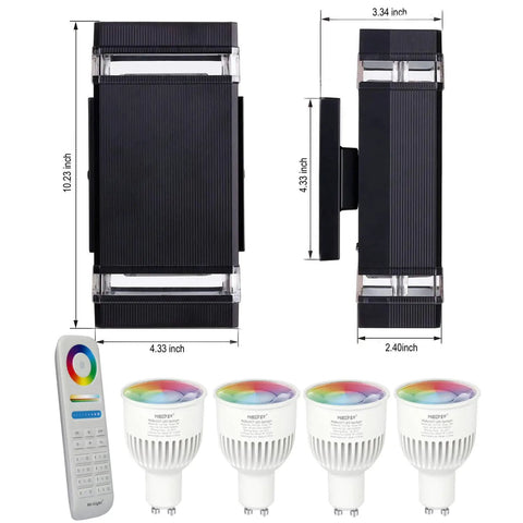 Outdoor Wall Light With RGB Color Changing And Warm White, 1000lm, RGB-CCT, Dual Pack GU10 Smart Bulbs, Mi.Light Remote Included