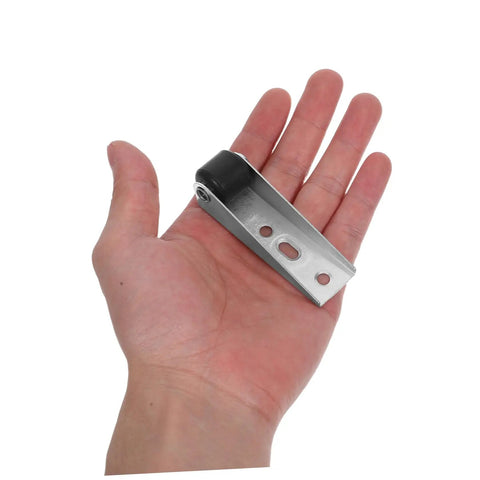 Hella Durable Heavy Duty Sliding Door Rollers And Silent Barn Door Caster Wheels vertical support bracket held in hand.