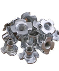 T Nut Zinc Plated Four Claw Blind Nut Insert For Wood Furniture And Speaker Mounts pronged in close-up view
