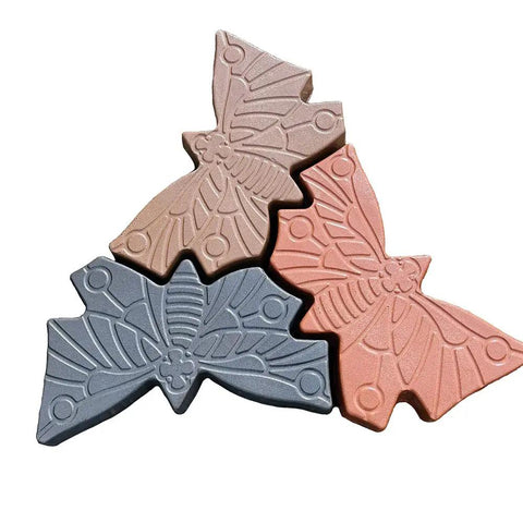 Butterfly Stepping Stone Mold For Concrete And Cement DIY Walkway Stones Reusable Garden Path Mold Create Colorful Butterfly Garden Decor And Pathway Art With No Fuss Easy To Use Plastic Mold, showing three colorful stone designs