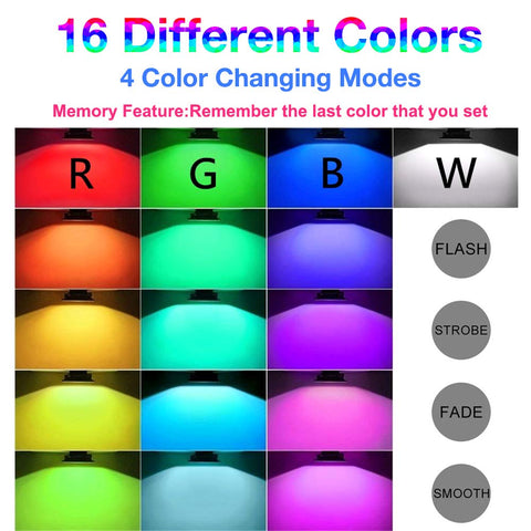 RGB LED Flood Lights For Indoor And Outdoor Decor With Remote Control showing 16 color modes and patterns