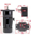 Heavy Duty 90 Watt Single Phase AC Gearmotor With US 52 Speed Controller And Reduction Box 110v 220v Variable Drive 0 To 450 Rpm detailed dimensions
