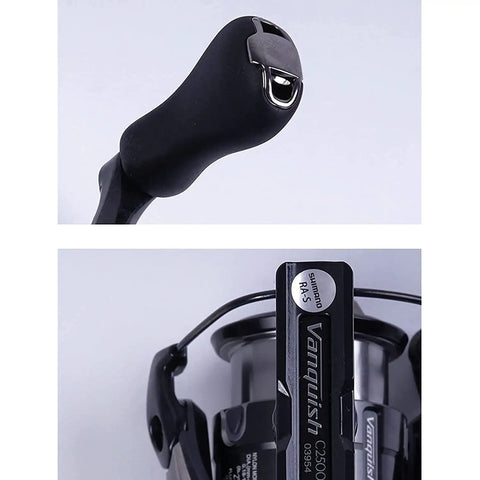 Close-up of Interchangeable Handle For Fishing Reel With Metal Chainring Black 4000XG Series showing handle grip and reel attachment