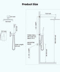 Rainfall Shower System 10 Inch Wall Mounted Matte Black High Pressure Square Shower Head And Pressure Balance Handheld Head dimensions