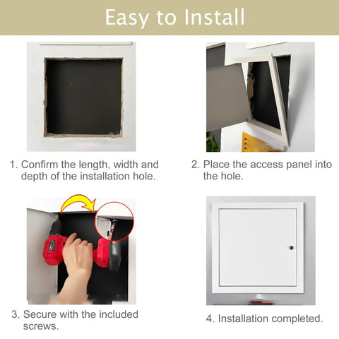 Installation steps for Heavy Duty Paintable Metal Access Door For Wall Or Ceiling No Sweat Setup Hatch For Plumbing Cable And Electrical Checks Reliable Plug And Play 14X18 Panel.
