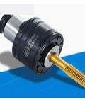 Close-up of a thread cutting tool for the No Sweat Manual Tapping Machine Featuring Rock Solid Overload Protection.