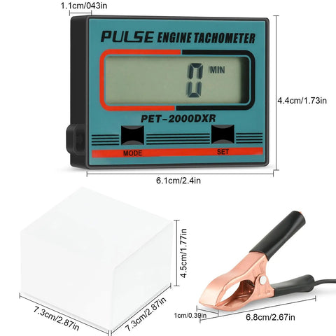 Digital Pro Grade Small Engine Tachometer With Clip For Chainsaws And Motors RPM Gauge with accessories and measurements