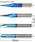 CNC Wood Carving Router Bit Set With 1/4 Inch Shank - 4 Piece, Pro Grade Tungsten Carbide Bits With Nano Blue Coating, side view