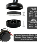 Exploded view of Wrought Iron Patio Furniture Feet Cap Glides showing foam and glide thickness details