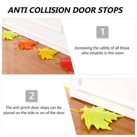 4 Piece Leaf Shape Door Stopper Finger Protector Set Made From Durable PP Material visible in use to stop doors from slamming