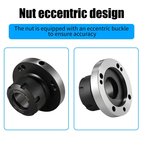 ER32 Collet Chuck 80mm Diameter 7 Hole Precision Lathe Tool For CNC Milling And Engraving with nut eccentric design detail.
