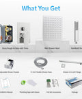 What you get with 10 Inch High Pressure Wall Mounted Square Shower System With Handheld And Valve Chrome Polished Finish; components displayed