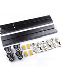 Hidden Desktop Folding Connector Accessories Set with hydraulic rod hinges, black folding stands, wheels, and hinges for tables.