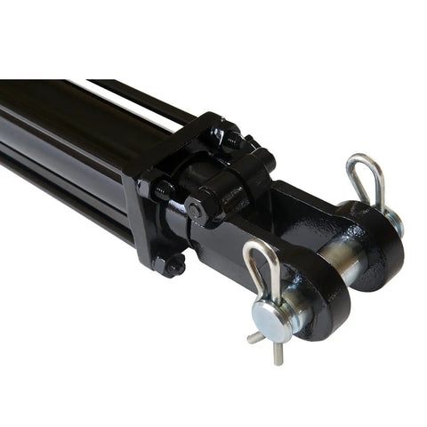 Close-up of Double Acting Tie Rod Hydraulic Cylinder For Agriculture, Heavy Duty 3 Inch Bore, 36 Inch Stroke, 2500 PSI.