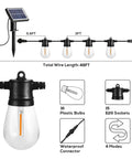 48 Foot Solar String Lights Outdoor USB Rechargeable Waterproof Shatterproof Bulbs Hanging Lights For Backyard Porch Garden Cafe Camping Party And Patio Vibe Decor with solar panel, bulbs, and features shown.