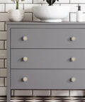 Gray dresser with Dope Crystal Glass Cabinet Knobs 8 Pack Gold Brass Drawer Handles For Furniture in bathroom setting