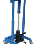 Rugged Hydraulic Work Positioner Floor Stand With Smooth Foot Pump 330 Lbs Capacity 16 By 20 Inch Platform side view with hydraulic pump and wheels.