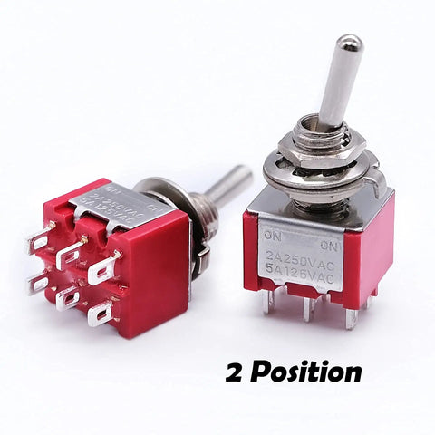 Eight Pack DPDT Toggle Switches 6 Pin 2 Position On On Miniature Toggle Switches For Car Dash And Diy Electronics Projects 5A 125V 2A 250V Durable MTS202, red metal switch