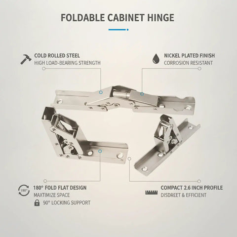 Foldable Cabinet Hinge With 90 Degree Lock And 180 Degree Fold For Drop Leaf Tables And Wall Mount Desks, compact 2.6 inch profile