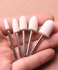 25 Pcs Wool Mounted Mandrel Set With One Eighth Inch Shank Polishing Bits Burrs Buffing Wheels showcased with 5 sizes.